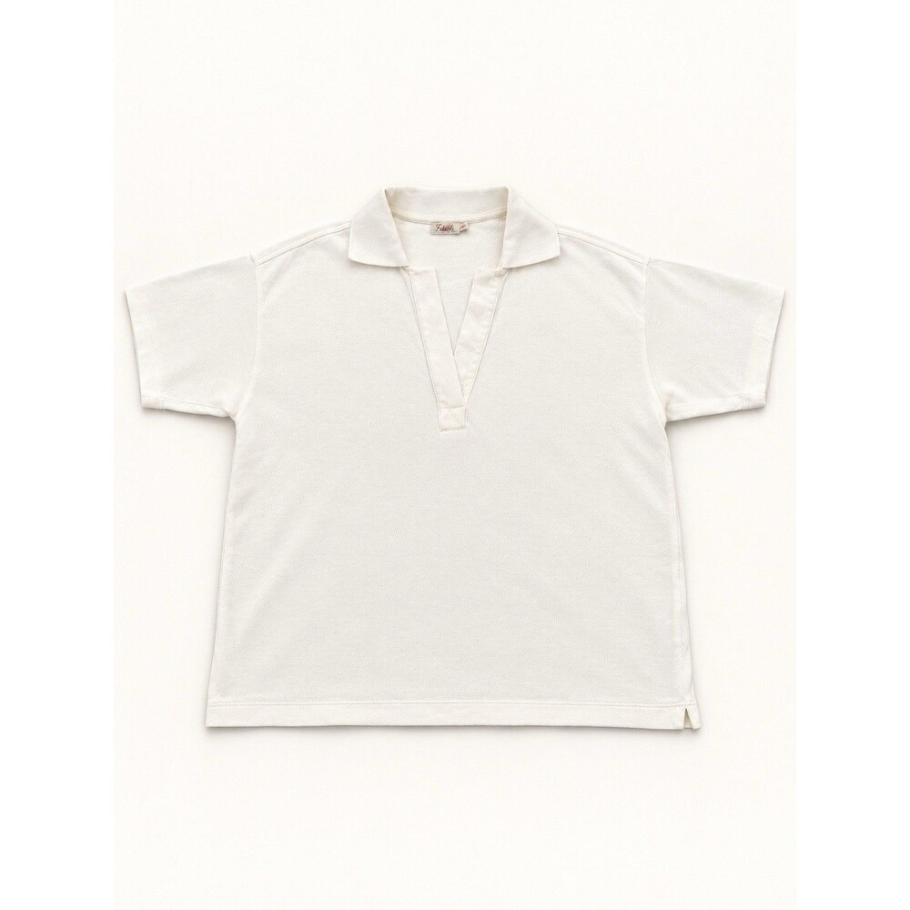 Faherty Sunwashed Pique Polo Ivory Boxy V Neck Top XS